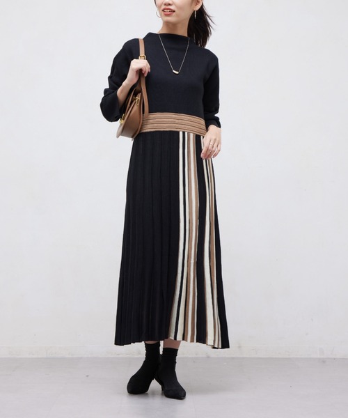 Chez toi（シェトワ）の「ストライプ切替ニットワンピ―ス（ワンピース・レディース・ライトグレー/ブラック/アイボリー・FREE）」の4枚目の写真