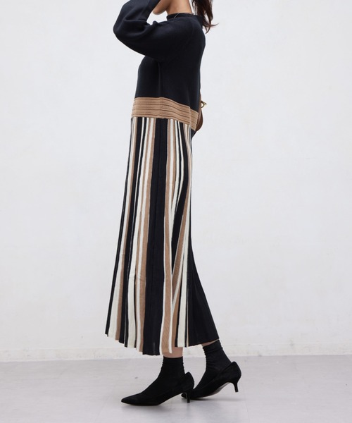 Chez toi（シェトワ）の「ストライプ切替ニットワンピ―ス（ワンピース・レディース・ライトグレー/ブラック/アイボリー・FREE）」の6枚目の写真