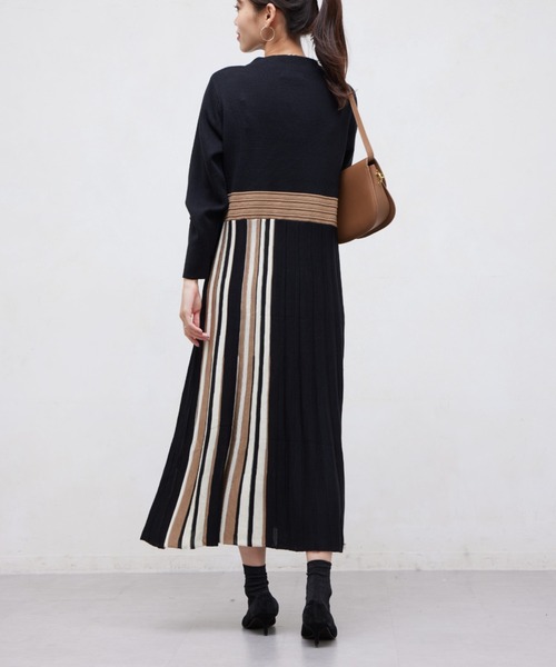 Chez toi（シェトワ）の「ストライプ切替ニットワンピ―ス（ワンピース・レディース・ライトグレー/ブラック/アイボリー・FREE）」の7枚目の写真