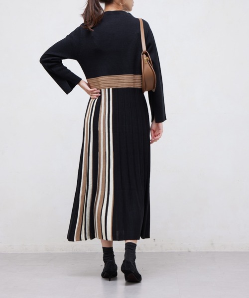 Chez toi（シェトワ）の「ストライプ切替ニットワンピ―ス（ワンピース・レディース・ライトグレー/ブラック/アイボリー・FREE）」の8枚目の写真