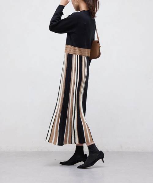 Chez toi（シェトワ）の「ストライプ切替ニットワンピ―ス（ワンピース・レディース・ライトグレー/ブラック/アイボリー・FREE）」の9枚目の写真