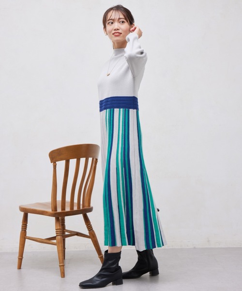 Chez toi（シェトワ）の「ストライプ切替ニットワンピ―ス（ワンピース・レディース・ライトグレー/ブラック/アイボリー・FREE）」の17枚目の写真