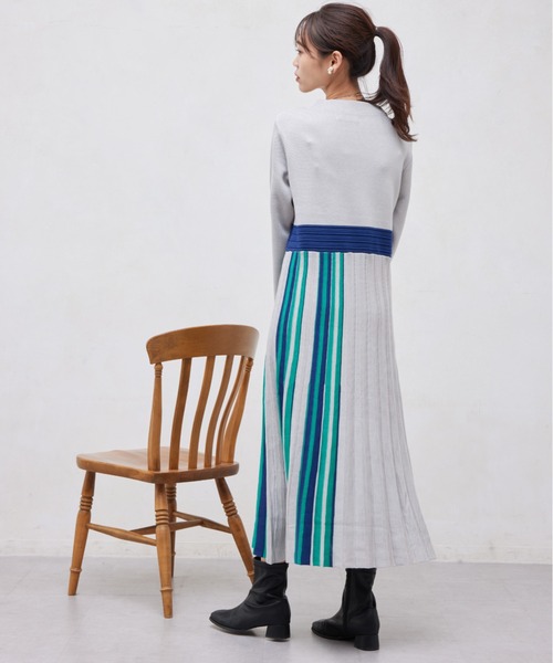 Chez toi（シェトワ）の「ストライプ切替ニットワンピ―ス（ワンピース・レディース・ライトグレー/ブラック/アイボリー・FREE）」の18枚目の写真