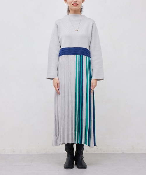 Chez toi（シェトワ）の「ストライプ切替ニットワンピ―ス（ワンピース・レディース・ライトグレー/ブラック/アイボリー・FREE）」の21枚目の写真
