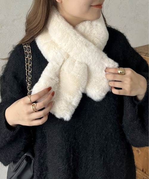 prose verse（プロズヴェール）の「ファーティペット（マフラー・レディース・モカ/グレー/アイボリー/ライトベージュ・ﾌﾘ-）」の10枚目の写真