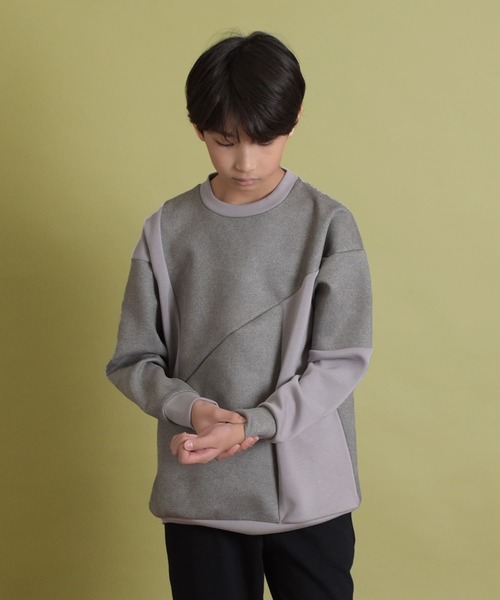 GLAZOS(グラソス)の「フェイクスエード・切り替えクルーネックプルオーバー(その他トップス・キッズ・ベージュ/グレー・140cm/150cm/160cm/170cm)」の1枚目の写真