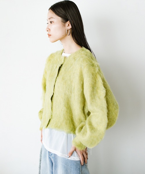 haco!（ハコ）の「猫はかぶれないからそのかわりにコレを！猫みたいにふわふわかわいい猫かぶりニットカーディガン（カーディガン/ボレロ・レディース・ライム/ピンク/ライトブルー・MEDIUM/LARGE/X-LARGE/SMALL）」の2枚目の写真