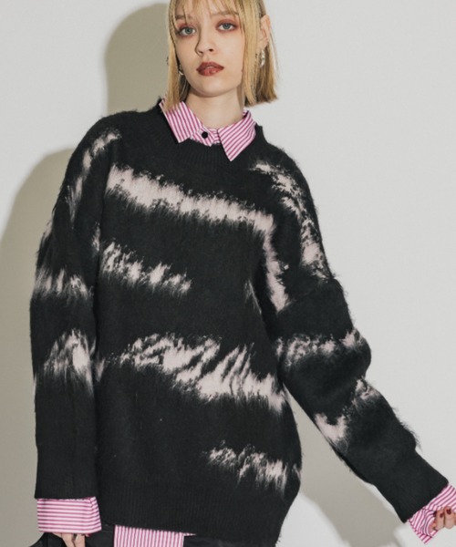 casane（カサネ）の「ヘアリーブリーチニット（ニット/セーター・レディース・ブラック/ホワイト・FREE）」の5枚目の写真