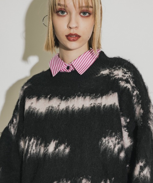 casane（カサネ）の「ヘアリーブリーチニット（ニット/セーター・レディース・ブラック/ホワイト・FREE）」の3枚目の写真