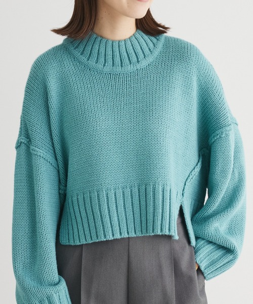 Sugar spoon（シュガースプーン）の「・SUGAR　SPOON　ハイネックショートニット（ニット/セーター・レディース・ブラック/杢グレー/グリーン/オフホワイト/ピンク/ブルー・FREE）」の4枚目の写真