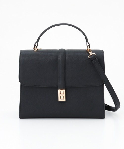 黒いシンプルなフラップハンドバッグ フラップハンドバッグ（ハンドバッグ）｜Honeys（ハニーズ）の