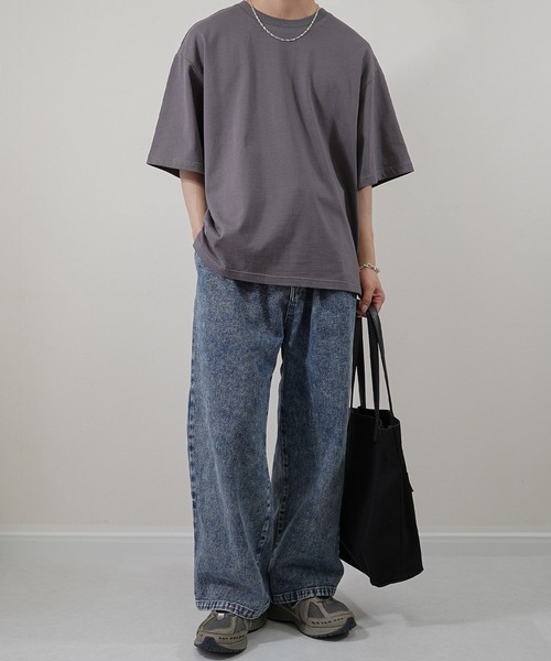 molk（モルク）の「【molk】ルーズシルエットベーシックコットンTシャツ（Tシャツ/カットソー・メンズ・ホワイト/チャコールグレー/ライトグレー/ホワイト×ネイビー・S/L/M）」の11枚目の写真