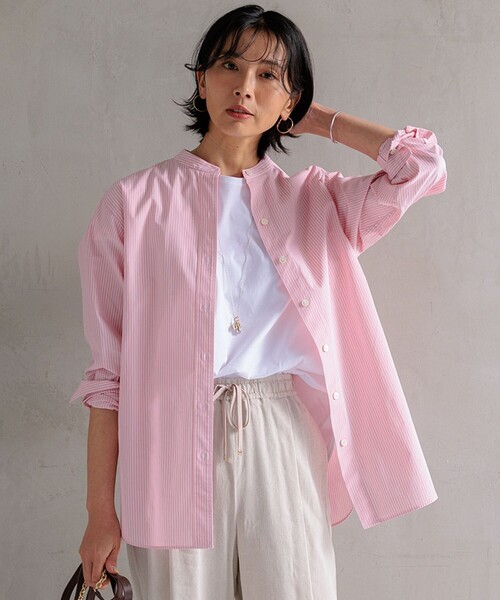 23区 S(ニジュウサンクチイサイサイズ)の「【Oggi4月号掲載/洗える】CANCLINI バンドカラー シャツ(シャツ/ブラウス・レディース・スカイブルー系1/ホワイト系/ブルー系1/ピンク系1/イエロー系1/ふじ色系1/スモーキーグリーン系1・34/32)」の7枚目の写真
