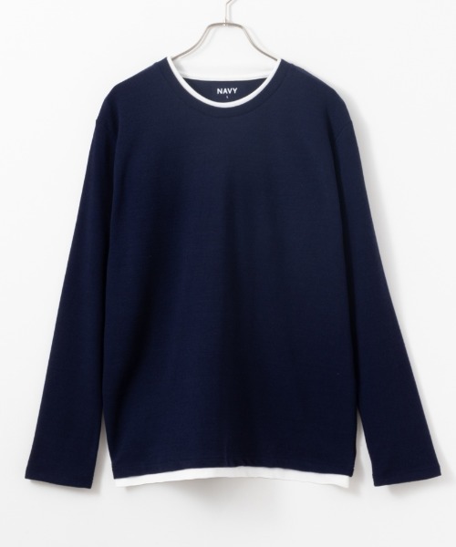 NAVY(ネイビー)の「NAVY フェイクレイヤードクルーネック長袖Tシャツ(Tシャツ/カットソー・メンズ・ネイビー/グレー/オートミール・M/S/XL/L)」の3枚目の写真