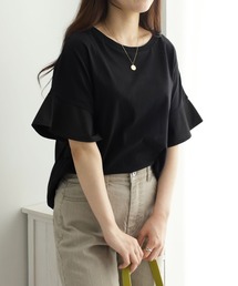 さらひやりコットン 袖異素材ゆるトップス