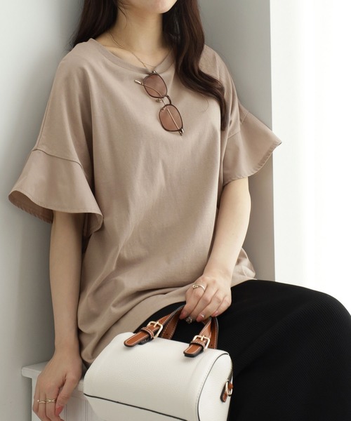 Viola e Viola(ヴィオラエヴィオラ)の「さらひやりコットン 袖異素材ゆるトップス(Tシャツ/カットソー・レディース・グレイッシュブルー/ブラック/ミント/ホワイト/モカ/オレンジ・5L/4L/L/M/3L/LL)」の3枚目の写真