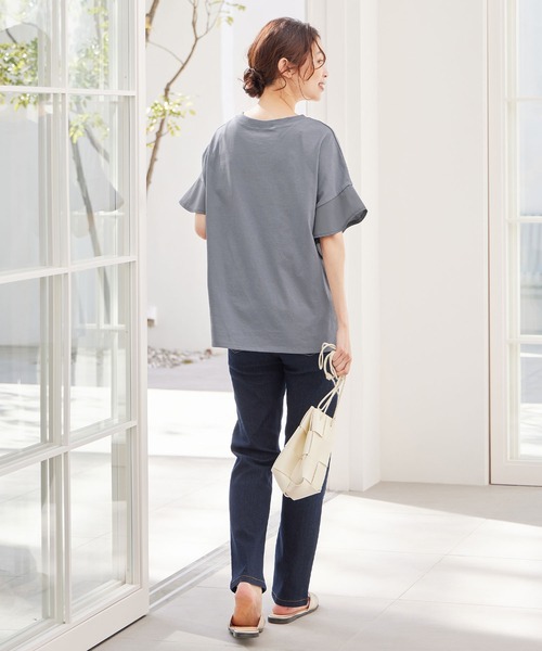 Viola e Viola(ヴィオラエヴィオラ)の「さらひやりコットン 袖異素材ゆるトップス(Tシャツ/カットソー・レディース・グレイッシュブルー/ブラック/ミント/ホワイト/モカ/オレンジ・5L/4L/L/M/3L/LL)」の14枚目の写真