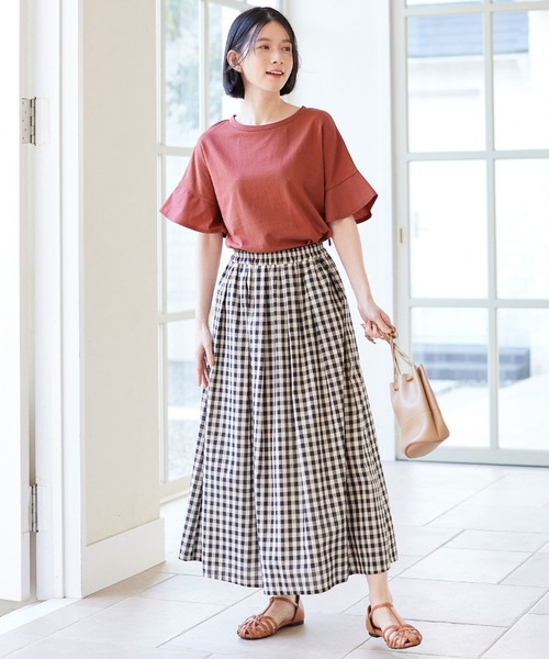 Viola e Viola(ヴィオラエヴィオラ)の「さらひやりコットン 袖異素材ゆるトップス(Tシャツ/カットソー・レディース・グレイッシュブルー/ブラック/ミント/ホワイト/モカ/オレンジ・5L/4L/L/M/3L/LL)」の18枚目の写真