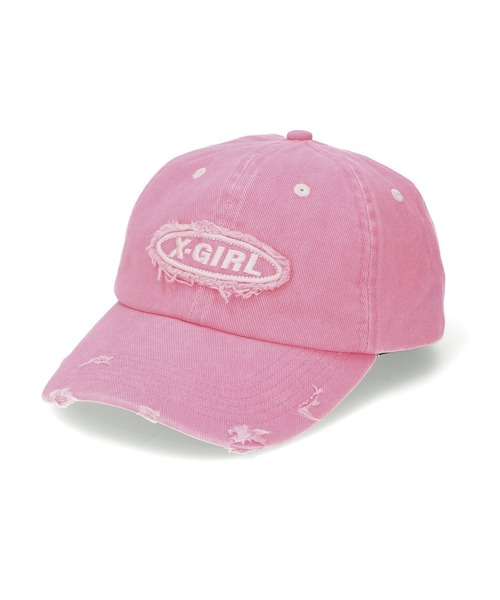 X-girl（エックスガール）の「DISTRESSED 6PANEL CAP（キャップ・レディース・ピンク/チャコール・ONE SIZE）」の2枚目の写真