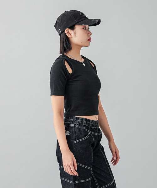 X-girl（エックスガール）の「DISTRESSED 6PANEL CAP（キャップ・レディース・ピンク/チャコール・ONE SIZE）」の7枚目の写真