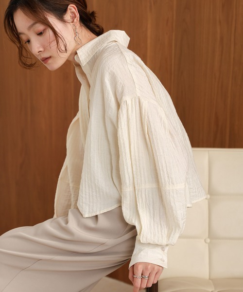 Bab（バブ）の「タックスリーブコンパクトシャツブラウス（シャツ/ブラウス・レディース・イエロー/ピンク/アイボリー・M）」の7枚目の写真