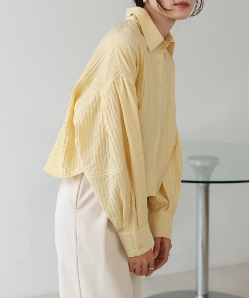 Bab（バブ）の「タックスリーブコンパクトシャツブラウス（シャツ/ブラウス・レディース・イエロー/ピンク/アイボリー・M）」の13枚目の写真