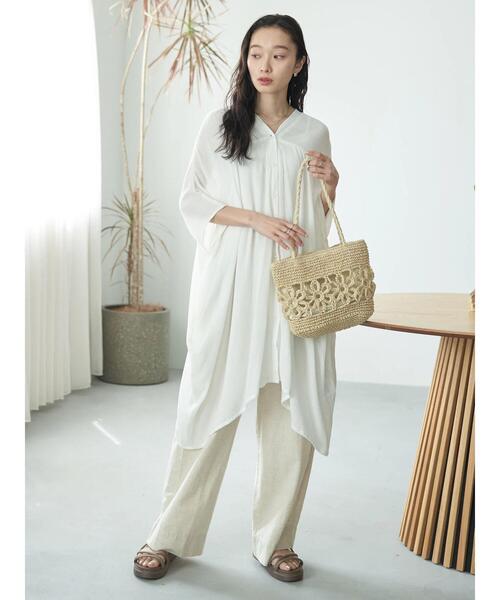 earth music&ecology（アースミュージックアンドエコロジー）の「フラワーペーパートート（トートバッグ・レディース・イエロー/ナチュラル/サックスブルー・FREE）」の8枚目の写真