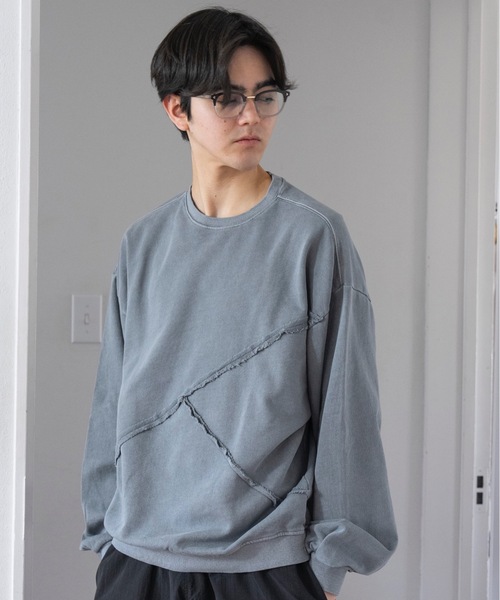 COLIN(コリン)の「COLIN:SWITCHING PANEL CUT OFF PIGMENTDYED C/N SWEAT / 切り替えピグメント クルーネック スウェット(スウェット・メンズ・チャコールグレー/ブラック・M/L)」の1枚目の写真