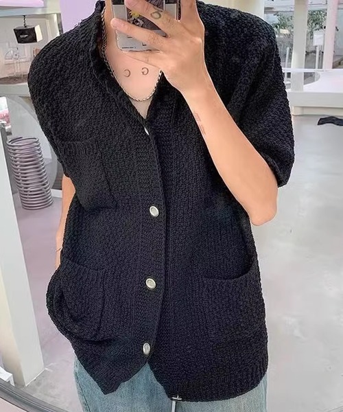 Theater code(シアターコード)の「▲knit short sleeve shirt / ニット 半袖 シャツ(シャツ/ブラウス・メンズ・ブラック/ホワイト・3/2)」の2枚目の写真