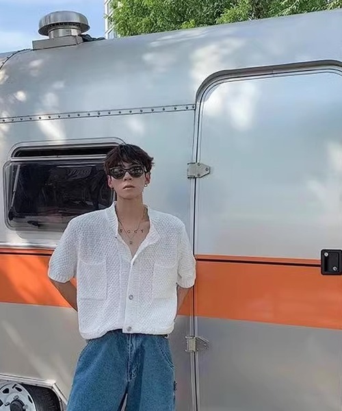 Theater code(シアターコード)の「▲knit short sleeve shirt / ニット 半袖 シャツ(シャツ/ブラウス・メンズ・ブラック/ホワイト・3/2)」の5枚目の写真