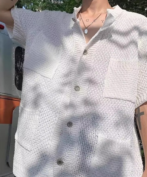 Theater code(シアターコード)の「▲knit short sleeve shirt / ニット 半袖 シャツ(シャツ/ブラウス・メンズ・ブラック/ホワイト・3/2)」の9枚目の写真