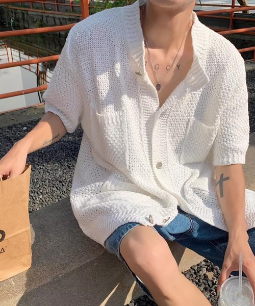 Theater code(シアターコード)の「▲knit short sleeve shirt / ニット 半袖 シャツ(シャツ/ブラウス・メンズ・ブラック/ホワイト・3/2)」の14枚目の写真