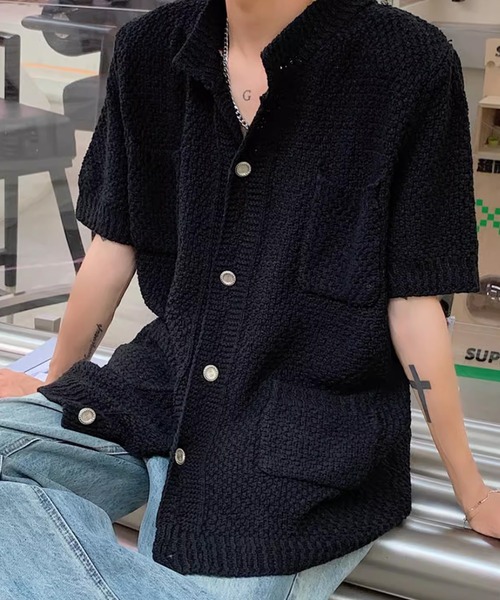 Theater code(シアターコード)の「▲knit short sleeve shirt / ニット 半袖 シャツ(シャツ/ブラウス・メンズ・ブラック/ホワイト・3/2)」の6枚目の写真