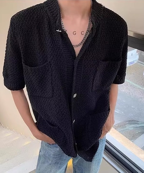 Theater code(シアターコード)の「▲knit short sleeve shirt / ニット 半袖 シャツ(シャツ/ブラウス・メンズ・ブラック/ホワイト・3/2)」の7枚目の写真