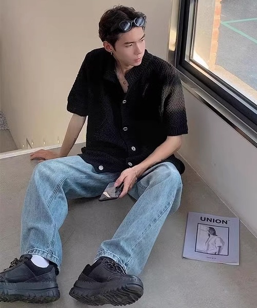 Theater code(シアターコード)の「▲knit short sleeve shirt / ニット 半袖 シャツ(シャツ/ブラウス・メンズ・ブラック/ホワイト・3/2)」の8枚目の写真