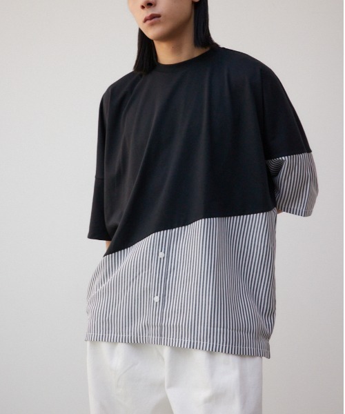 AZUL by moussy(アズールバイマウジー)の「スイッチングバイカラートップス(Tシャツ/カットソー・メンズ・ブラック系その他2/ベージュ系その他/ブラック系その他・FREE)」の3枚目の写真