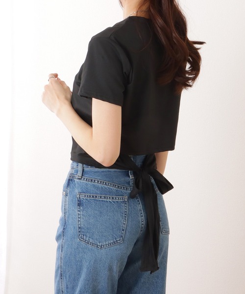 Lace Ladies(レースレディース)の「バックリボン カットアウト コンパクト 半袖 Tシャツ(Tシャツ/カットソー・レディース・ホワイト/ブラック・M/XL)」の1枚目の写真