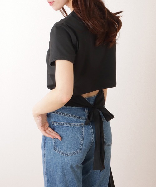 Lace Ladies(レースレディース)の「バックリボン カットアウト コンパクト 半袖 Tシャツ(Tシャツ/カットソー・レディース・ホワイト/ブラック・M/XL)」の4枚目の写真