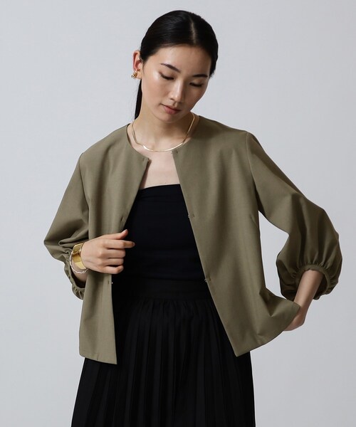 GALLEST（ギャレスト）の「◆【洗える】シャツジャケット（ノーカラージャケット・レディース・カーキ/ライトオレンジ系・38）」の14枚目の写真