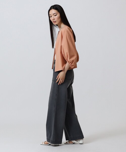 GALLEST（ギャレスト）の「◆【洗える】シャツジャケット（ノーカラージャケット・レディース・カーキ/ライトオレンジ系・38）」の6枚目の写真