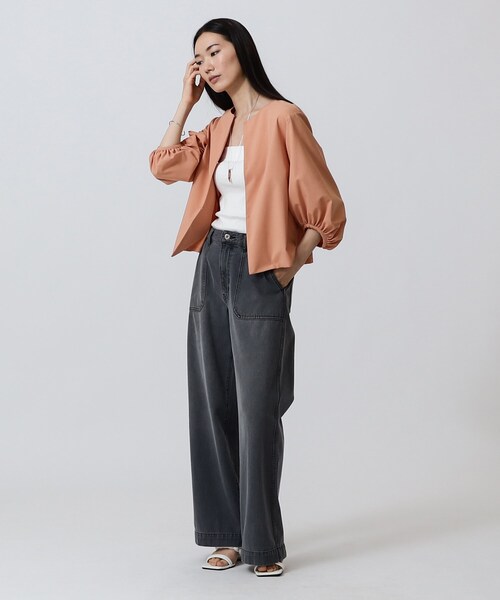 GALLEST（ギャレスト）の「◆【洗える】シャツジャケット（ノーカラージャケット・レディース・カーキ/ライトオレンジ系・38）」の3枚目の写真