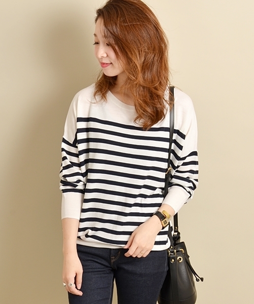 SHIPS for women(シップスフォーウィメン)の「ウール16ゲージクルーネックドルマンプルオーバー(ニット/セーター・レディース・ブルー/ネイビー/ベージュ系その他/ライトホワイト・ONE SIZE)」の3枚目の写真