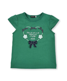 BeBe | ハートリボンキャップスリーブ天竺Tシャツ(80~150cm)(Tシャツ/カットソー)