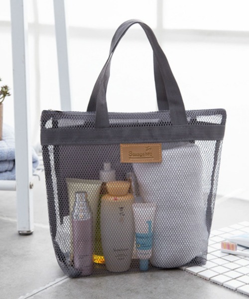 florist（フローリスト）の「【サ活・温泉・銭湯に】ポケット付メッシュバッグ/スパバッグ（エコバッグ/サブバッグ・レディース・ワインレッド/ピンク/グレー/ネイビー/スカイブルー/ブラック・FREE）」の3枚目の写真