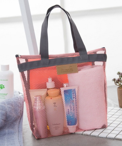 florist（フローリスト）の「【サ活・温泉・銭湯に】ポケット付メッシュバッグ/スパバッグ（エコバッグ/サブバッグ・レディース・ワインレッド/ピンク/グレー/ネイビー/スカイブルー/ブラック・FREE）」の5枚目の写真