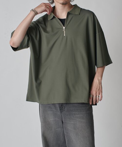 Lui's（ルイス）の「ハーフZIP半袖ポンチプルオーバー（Tシャツ/カットソー・メンズ・ブラック/オリーブ/オフホワイト・FREE）」の7枚目の写真