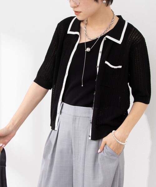Rie Miller（リエミラー）の「《手洗い可能》透かし編みポロ