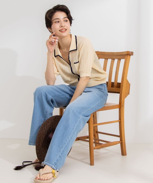 Rie Miller（リエミラー）の「《手洗い可能》透かし編みポロ