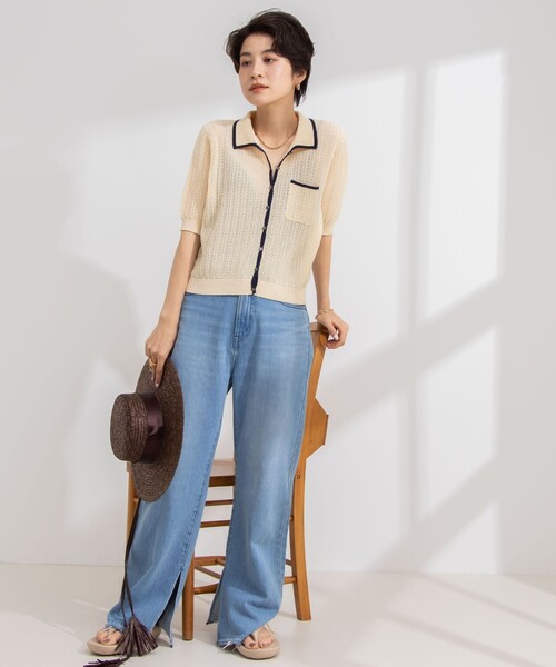 お値下げしました！Rie Miller 透かし編みポロカーディガン Rie Miller（リエミラー）の「《手洗い可能》透かし編みポロ