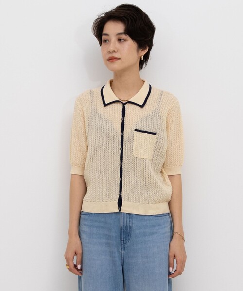 Rie Miller（リエミラー）の「《手洗い可能》透かし編みポロ